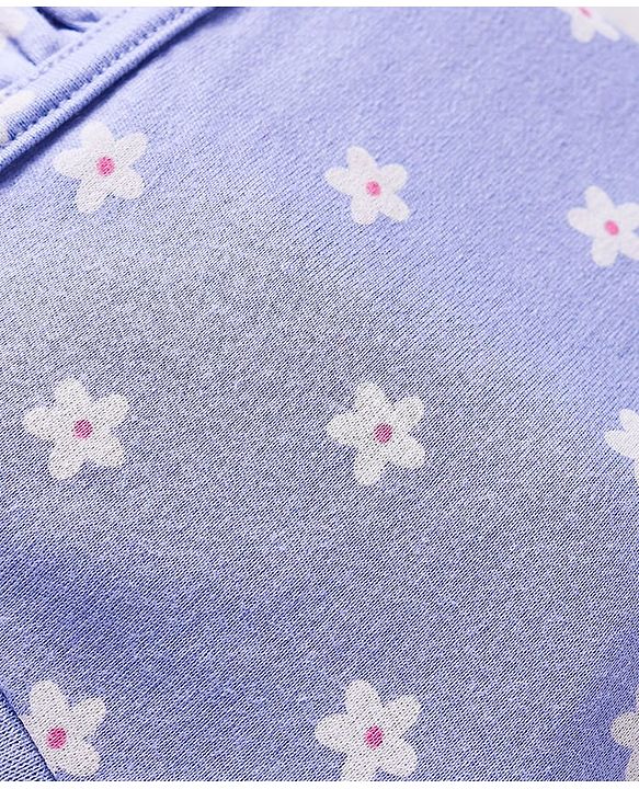 Babyhug 100% Cotton Cap with Floral Print & Frill Detailing Purple - Diameter 13cm
