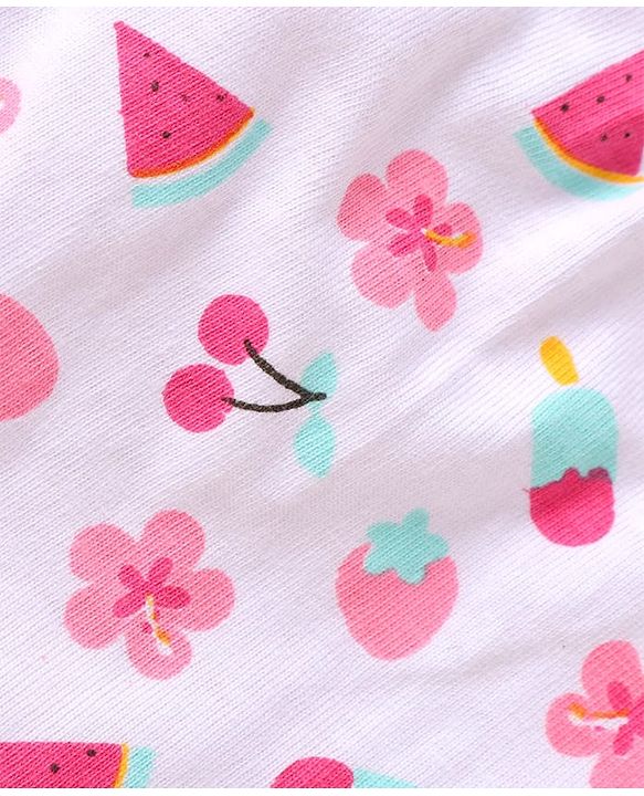 Babyhug Single Jersey Knit Singlet Sleeves Top & Skirt Set with Floral Print & Bow Applique - Pink