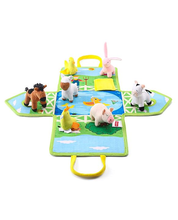 Babyhug Farm House Playset with Carry Handle | 7 Animal Plush Figurines (Duck, Pig, Horse, Hen, Sheep, Rabbit & Cow) | Educational & Montessori Learning Toy for Pretend Play | BIS Certified | Gifting Toy