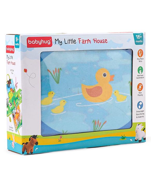 Babyhug Farm House Playset with Carry Handle | 7 Animal Plush Figurines (Duck, Pig, Horse, Hen, Sheep, Rabbit & Cow) | Educational & Montessori Learning Toy for Pretend Play | BIS Certified | Gifting Toy