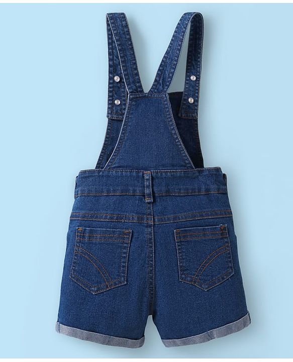 Babyhug Single Jersey Knit Frill Sleeves Dungaree & Top Set with Sun Print - White & Blue
