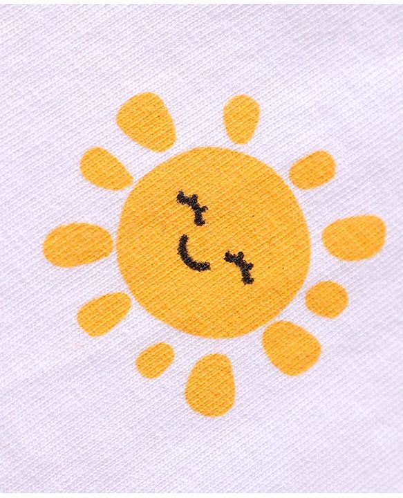 Babyhug Single Jersey Knit Frill Sleeves Dungaree & Top Set with Sun Print - White & Blue
