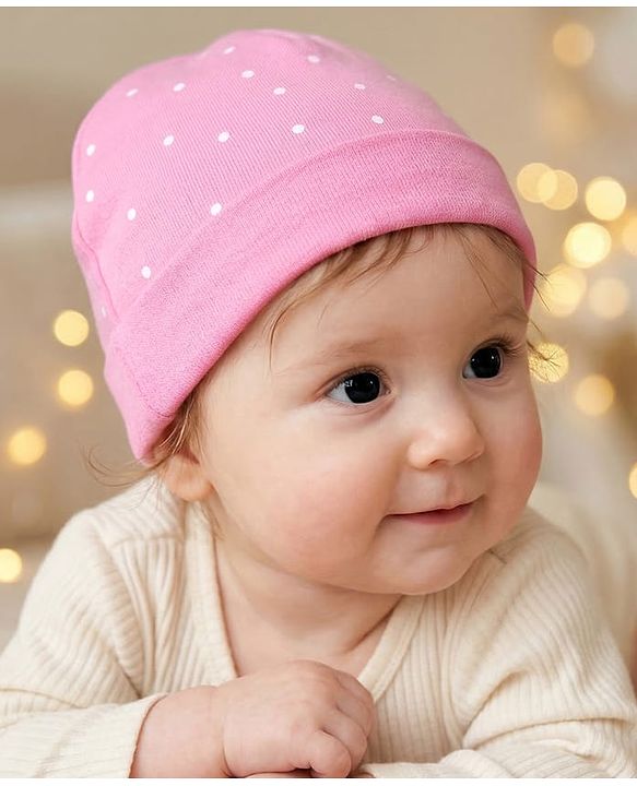 Babyhug Interlock Knit Cap With Polka Dots  Pink - Diameter 15