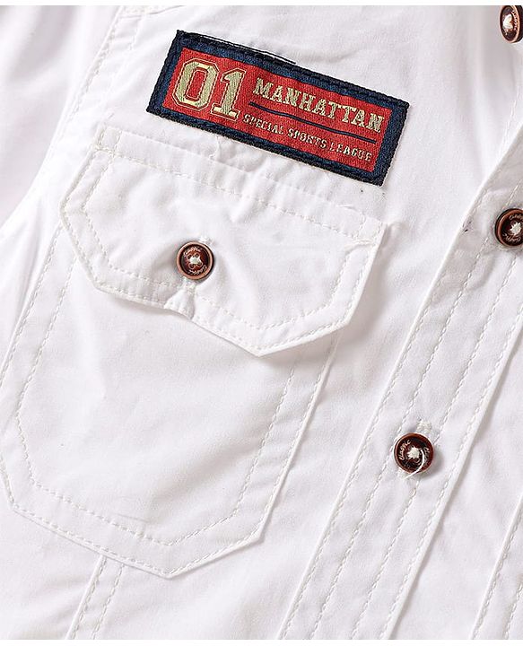 Pine Kids Cotton Woven Half Sleeves Solid Colour Shirt - White