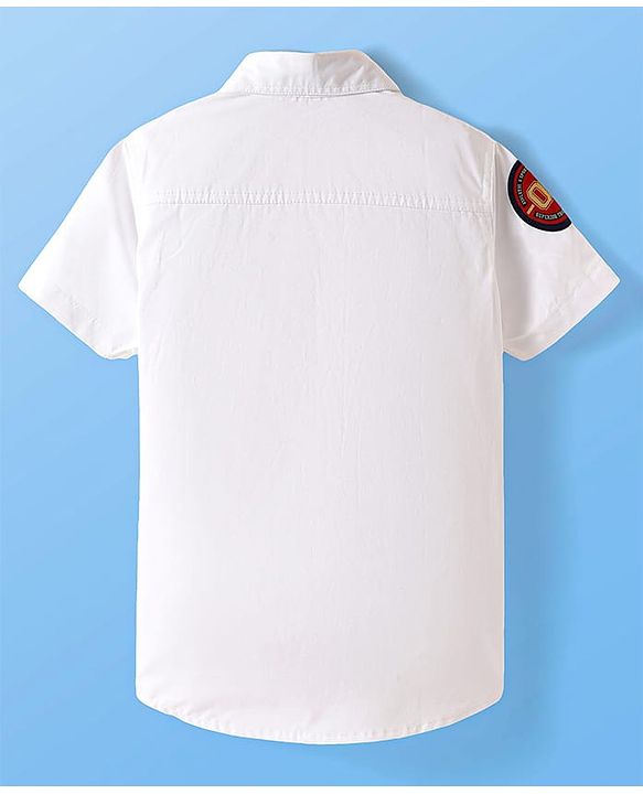 Pine Kids Cotton Woven Half Sleeves Solid Colour Shirt - White