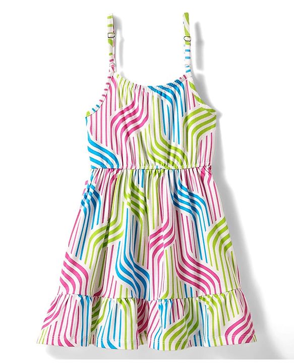 Pine Kids Cotton Knit Sleeveless Printed Frock - Multicolor