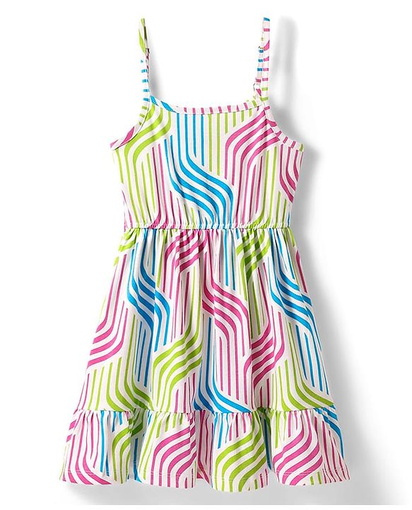 Pine Kids Cotton Knit Sleeveless Printed Frock - Multicolor