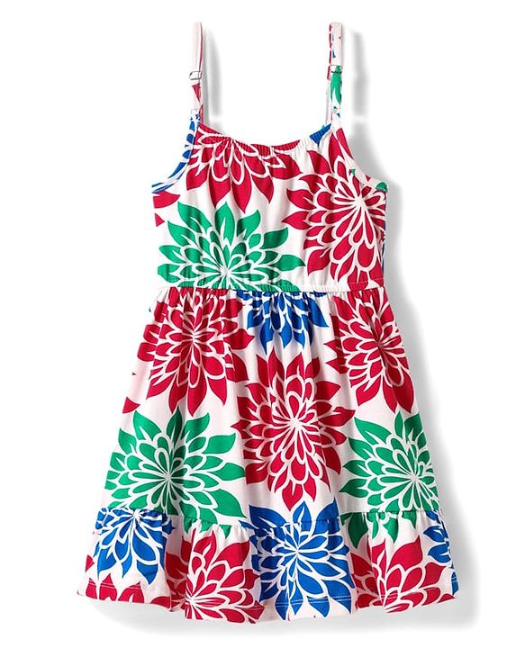 Pine Kids Cotton Knit Sleeveless Frock With Floral Print - White