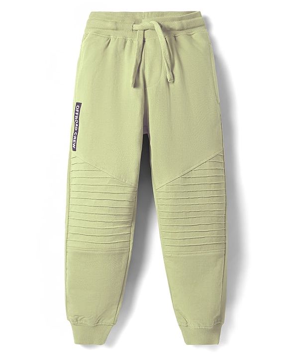 Pine Kids Cotton Knit Full Length Lounge Pant With Text Patch - Green
