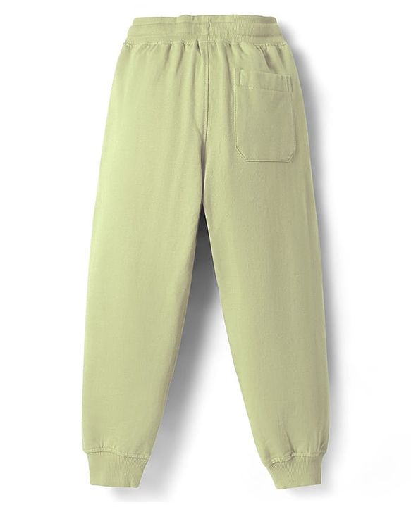 Pine Kids Cotton Knit Full Length Lounge Pant With Text Patch - Green