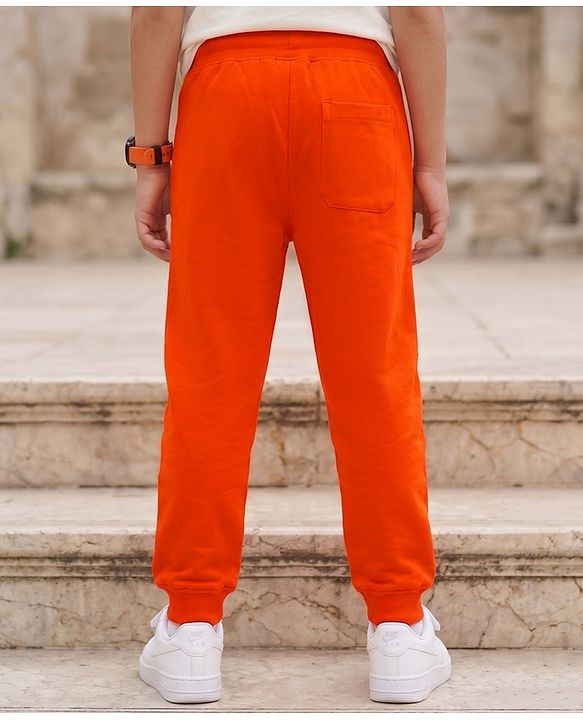 Pine Kids Cotton Knit Full Length Lounge Pant With Text Print - Orange