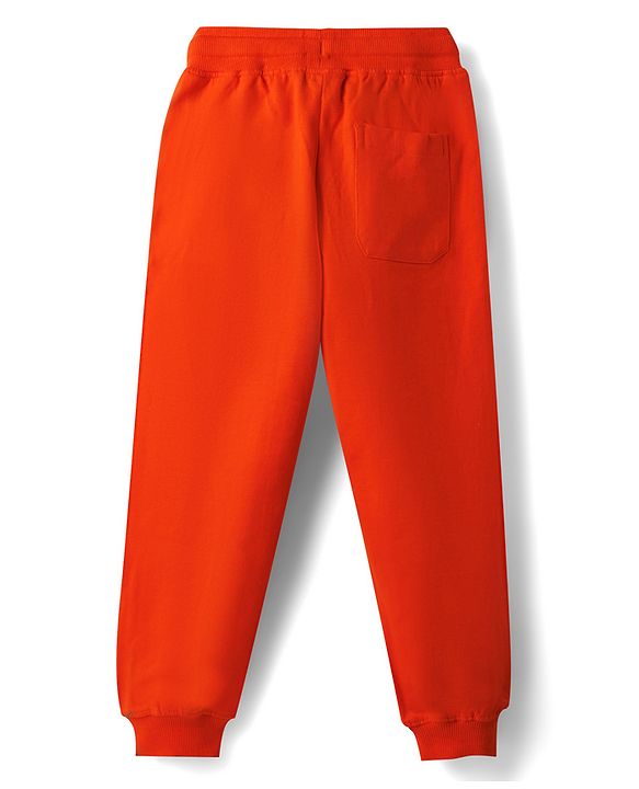 Pine Kids Cotton Knit Full Length Lounge Pant With Text Print - Orange