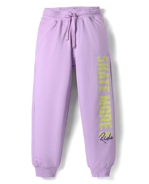 Pine Kids Cotton Knit Full Length Lounge Pant With Text Print - Orange