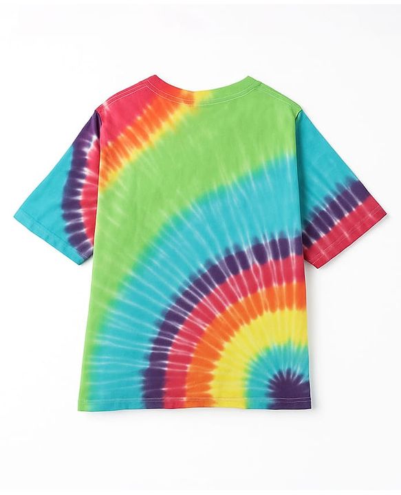 Pine Kids Marvel Terry Knit Half Sleeves Oversized And Drop Shoulder T-Shirt With Avengers Graphics And Tie And Dye Detailing - Green & Light Blue