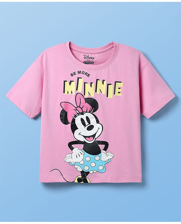 Pine Kids Disney Half Sleeves Oversized Drop Shoulder T-Shirt With Minnie Mouse Family Graphic Pack Of 2 - Pink & Yellow