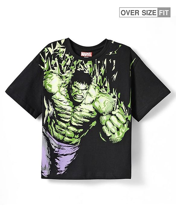 Pine Kids Marvel Single Jersey Knit Half Sleeves Drop Shoulder T-Shirt With Avengers Graphic - Black
