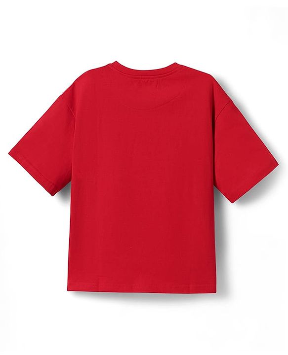 Pine Kids Marvel Single Jersey Knit Half Sleeves Drop Shoulder T-Shirt With Spider Man Graphic - Red