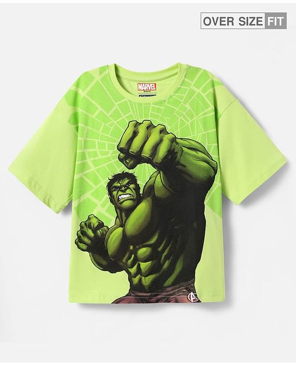 Pine Kids Marvel Single Jersey Knit Half Sleeves Drop Shoulder T-Shirt With Avengers Graphic - Limegreen