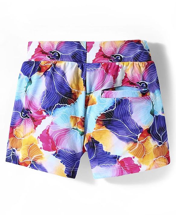 Pine Active Knit Above Knee Length Super Stretch Athletic Shorts with Abstract Print - Multicolor