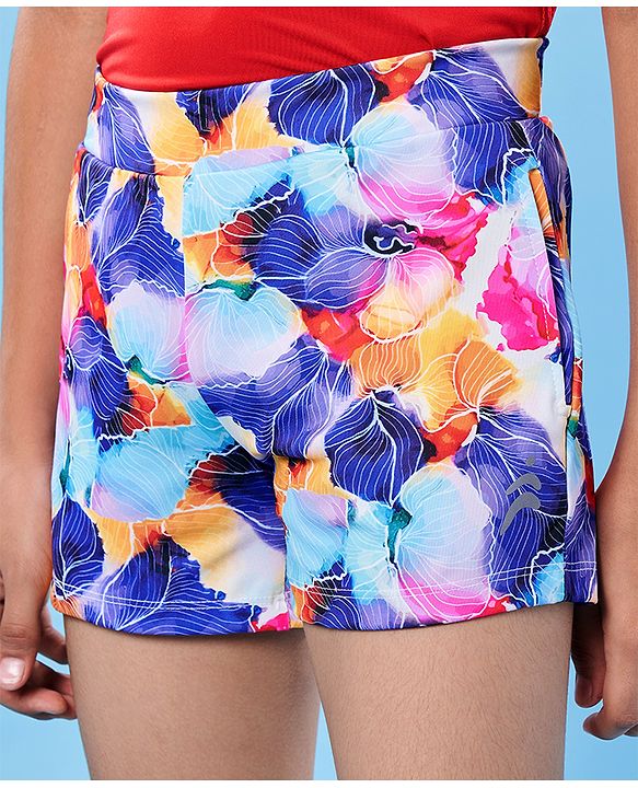 Pine Active Knit Above Knee Length Super Stretch Athletic Shorts with Abstract Print - Multicolor