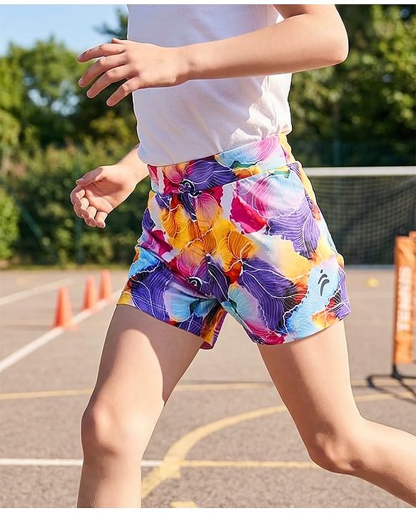 Pine Active Knit Above Knee Length Super Stretch Athletic Shorts with Abstract Print - Multicolor