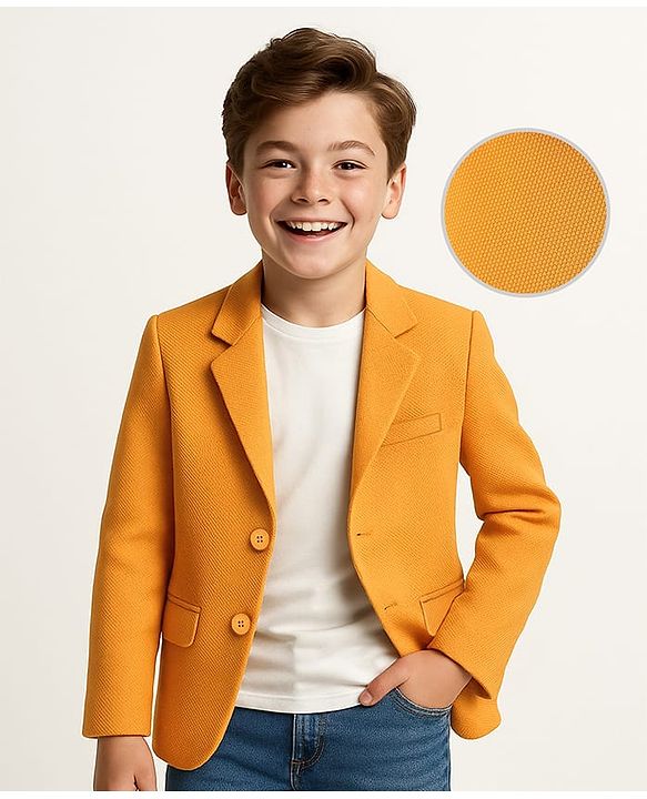 Pine Kids Knit Full Sleeves Solid Color Blazer - Mustard