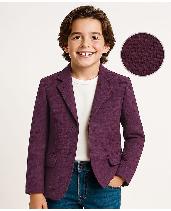 Pine Kids Knit Full Sleeves Solid Color Blazer - Wine