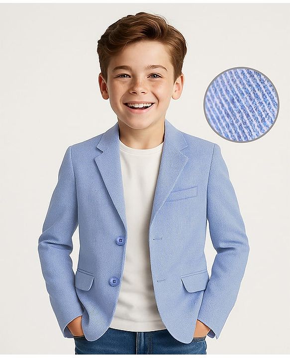 Pine Kids Knit Full Sleeves Solid Color Blazer - Light Blue