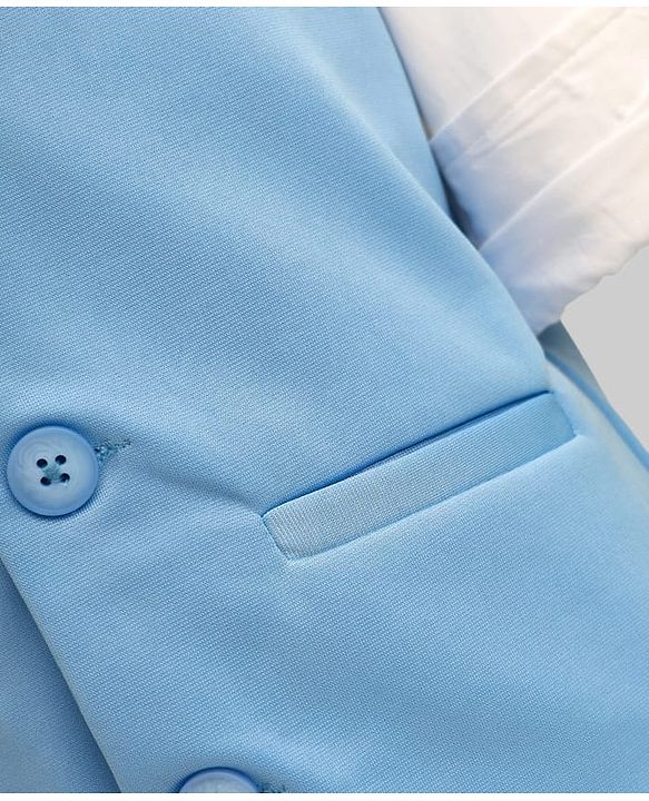 Pine Kids Knit Full Sleeves Solid 3 Piece Party Suit With Bow - Light Blue
