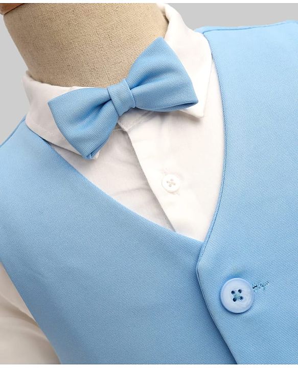 Pine Kids Knit Full Sleeves Solid 3 Piece Party Suit With Bow - Light Blue