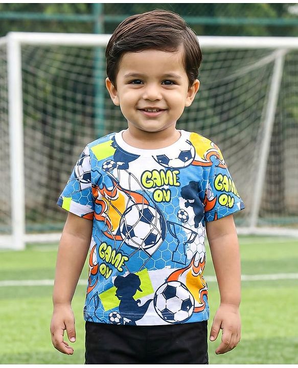 Babyhug Cotton Knit Half Sleeves T-Shirt With Sport Theme Print - Blue