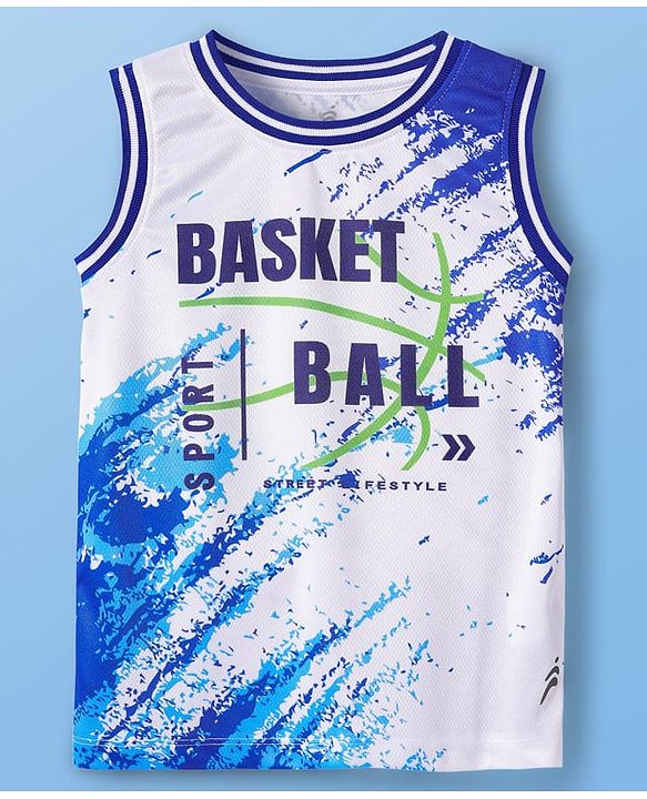 Pine Active Knit Sleeveless Basketball Printed T-Shirt & Shorts Set - White