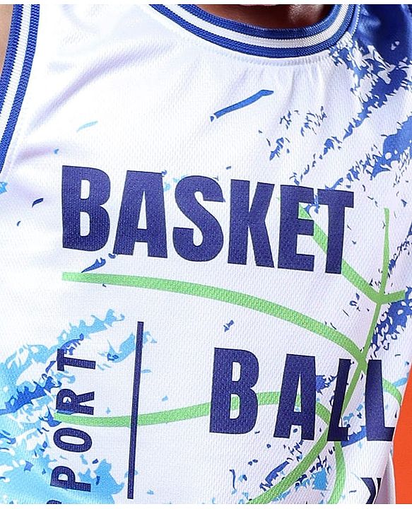 Pine Active Knit Sleeveless Basketball Printed T-Shirt & Shorts Set - White