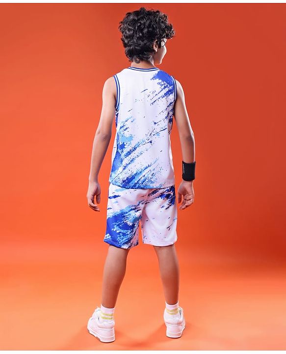 Pine Active Knit Sleeveless Basketball Printed T-Shirt & Shorts Set - White