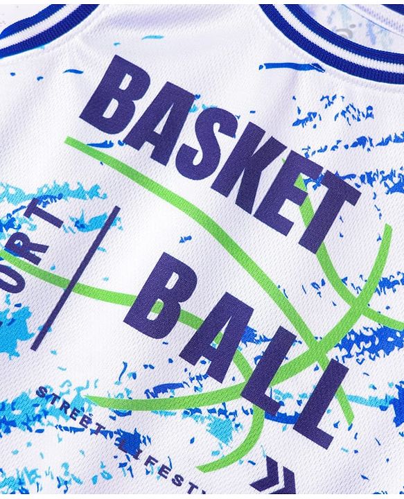 Pine Active Knit Sleeveless Basketball Printed T-Shirt & Shorts Set - White