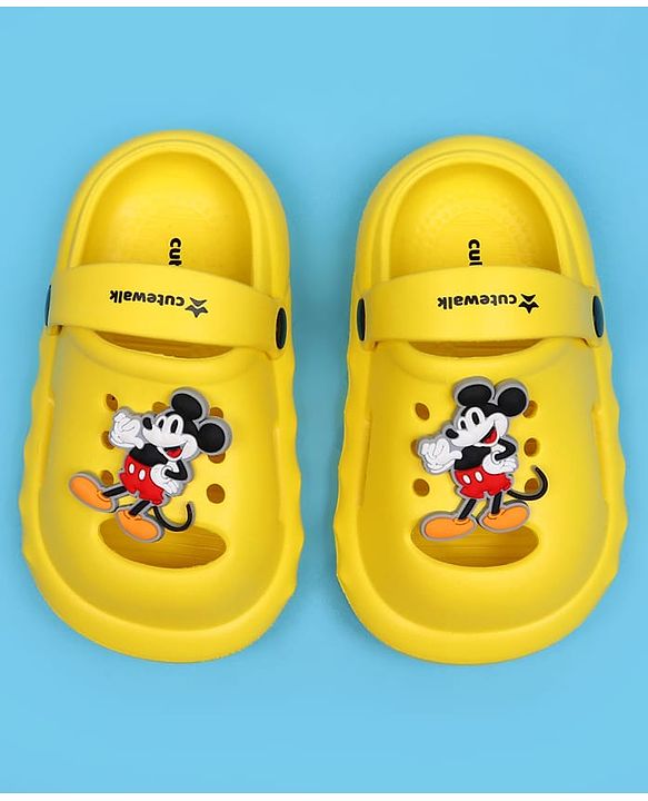 Cute Walk by Babyhug Disney Back Strap Closure Clogs With Mickey Mouse Applique - Yellow