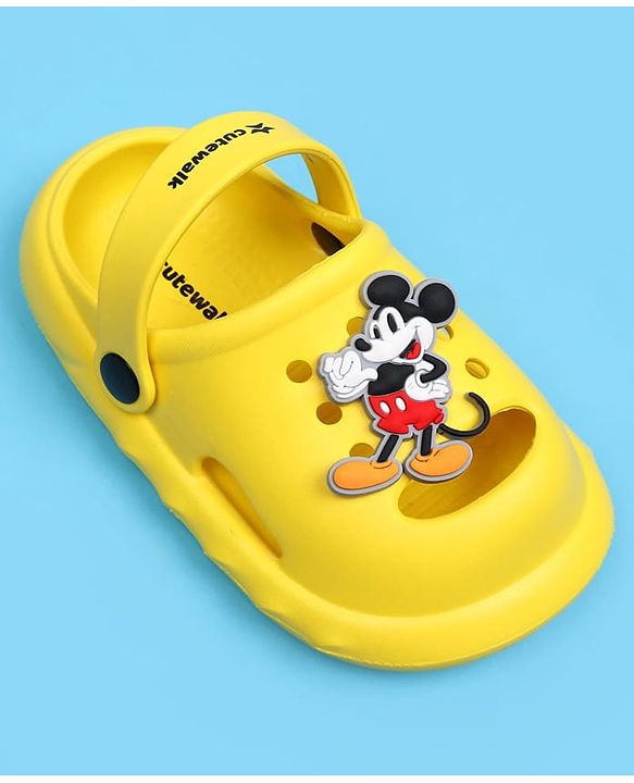 Cute Walk by Babyhug Disney Back Strap Closure Clogs With Mickey Mouse Applique - Yellow