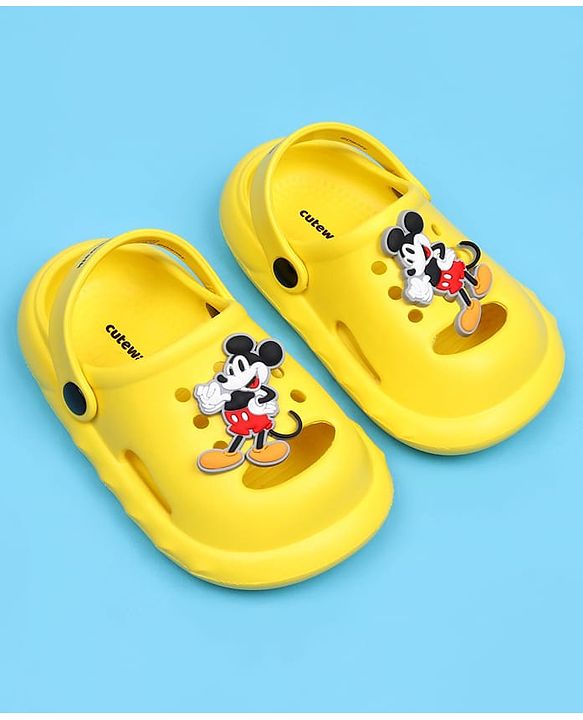 Cute Walk by Babyhug Disney Back Strap Closure Clogs With Mickey Mouse Applique - Yellow