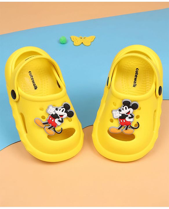 Cute Walk by Babyhug Disney Back Strap Closure Clogs With Mickey Mouse Applique - Yellow