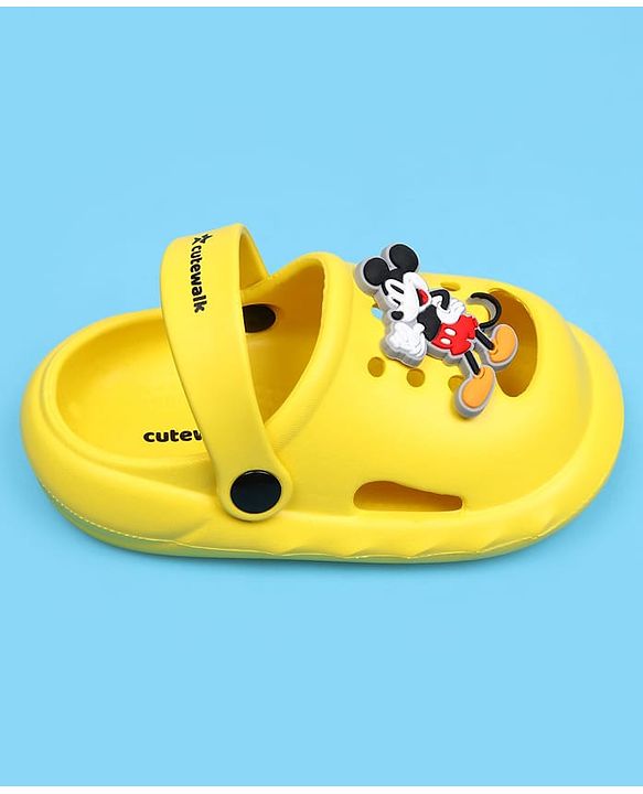 Cute Walk by Babyhug Disney Back Strap Closure Clogs With Mickey Mouse Applique - Yellow