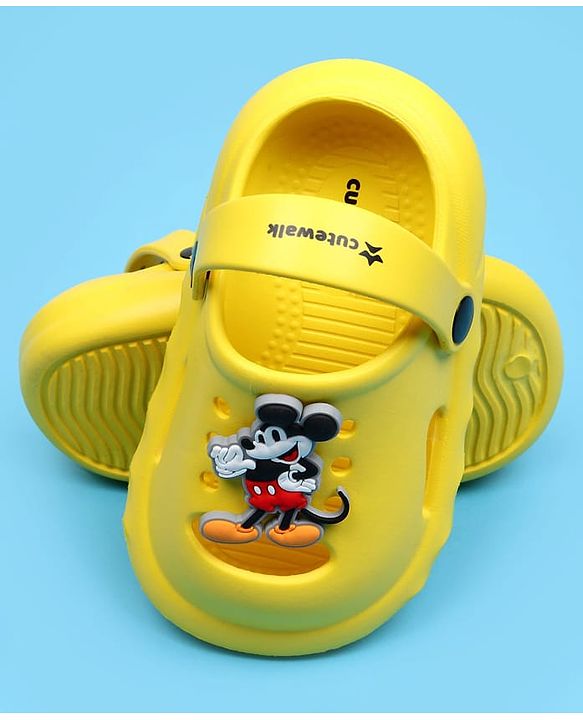 Cute Walk by Babyhug Disney Back Strap Closure Clogs With Mickey Mouse Applique - Yellow
