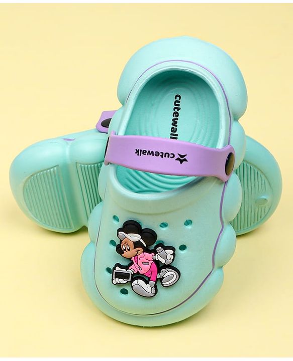 Cute Walk by Babyhug Disney Clogs With Back Strap Closure & Mickey Mouse Applique - Aqua Blue