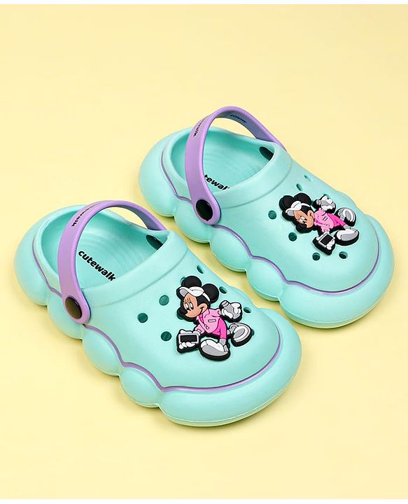 Cute Walk by Babyhug Disney Clogs With Back Strap Closure & Mickey Mouse Applique - Aqua Blue
