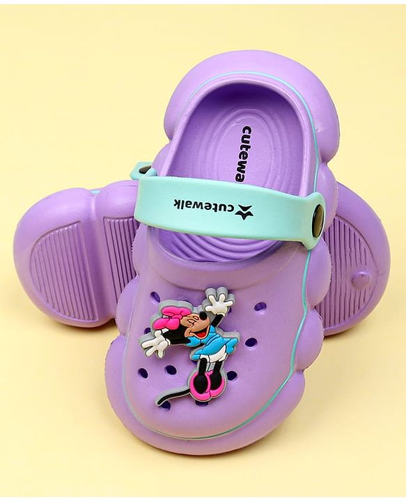 Cute Walk by Babyhug Disney Clogs With Back Strap Closure & Minnie Mouse Applique - Purple
