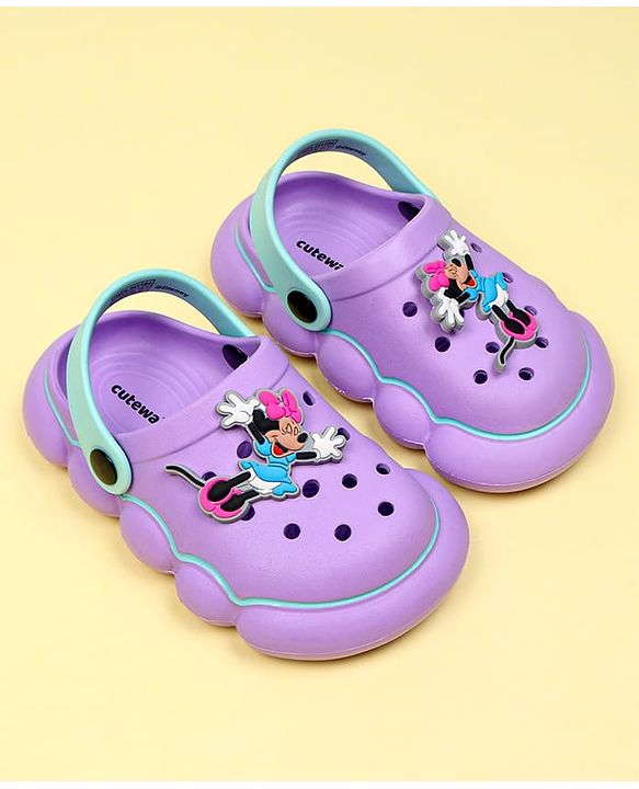 Cute Walk by Babyhug Disney Clogs With Back Strap Closure & Minnie Mouse Applique - Purple