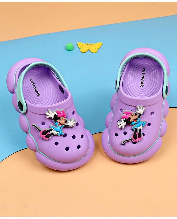 Cute Walk by Babyhug Disney Clogs With Back Strap Closure & Minnie Mouse Applique - Purple