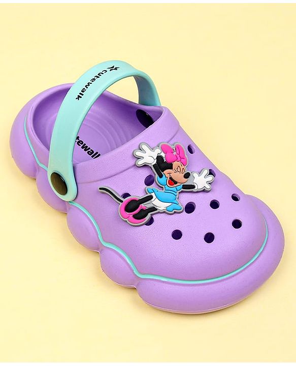 Cute Walk by Babyhug Disney Clogs With Back Strap Closure & Minnie Mouse Applique - Purple