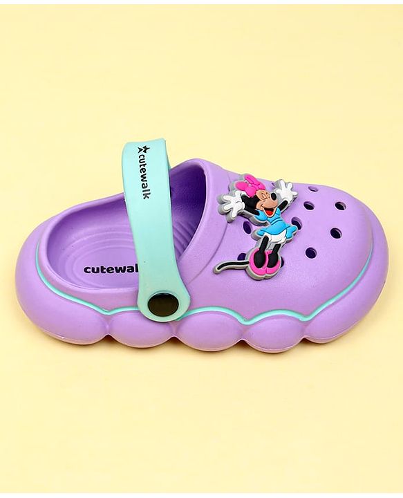 Cute Walk by Babyhug Disney Clogs With Back Strap Closure & Minnie Mouse Applique - Purple