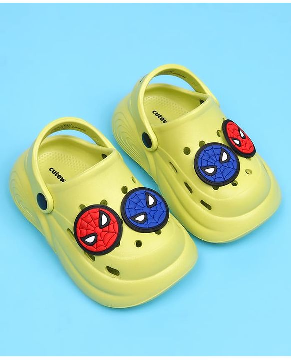 Cute Walk by Babyhug Marvel Back Strap Closure Clogs With Spider-Man Applique - Lime Green