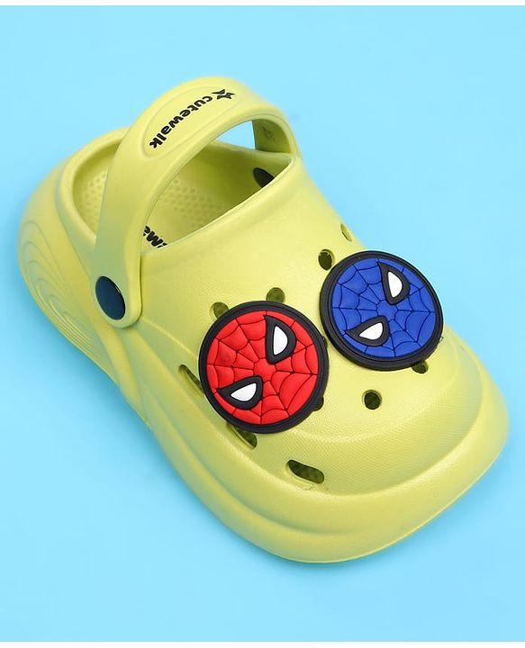 Cute Walk by Babyhug Marvel Back Strap Closure Clogs With Spider-Man Applique - Lime Green